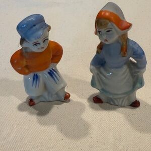 Charming Vintage Ceramic Figurines - Orange and Blue